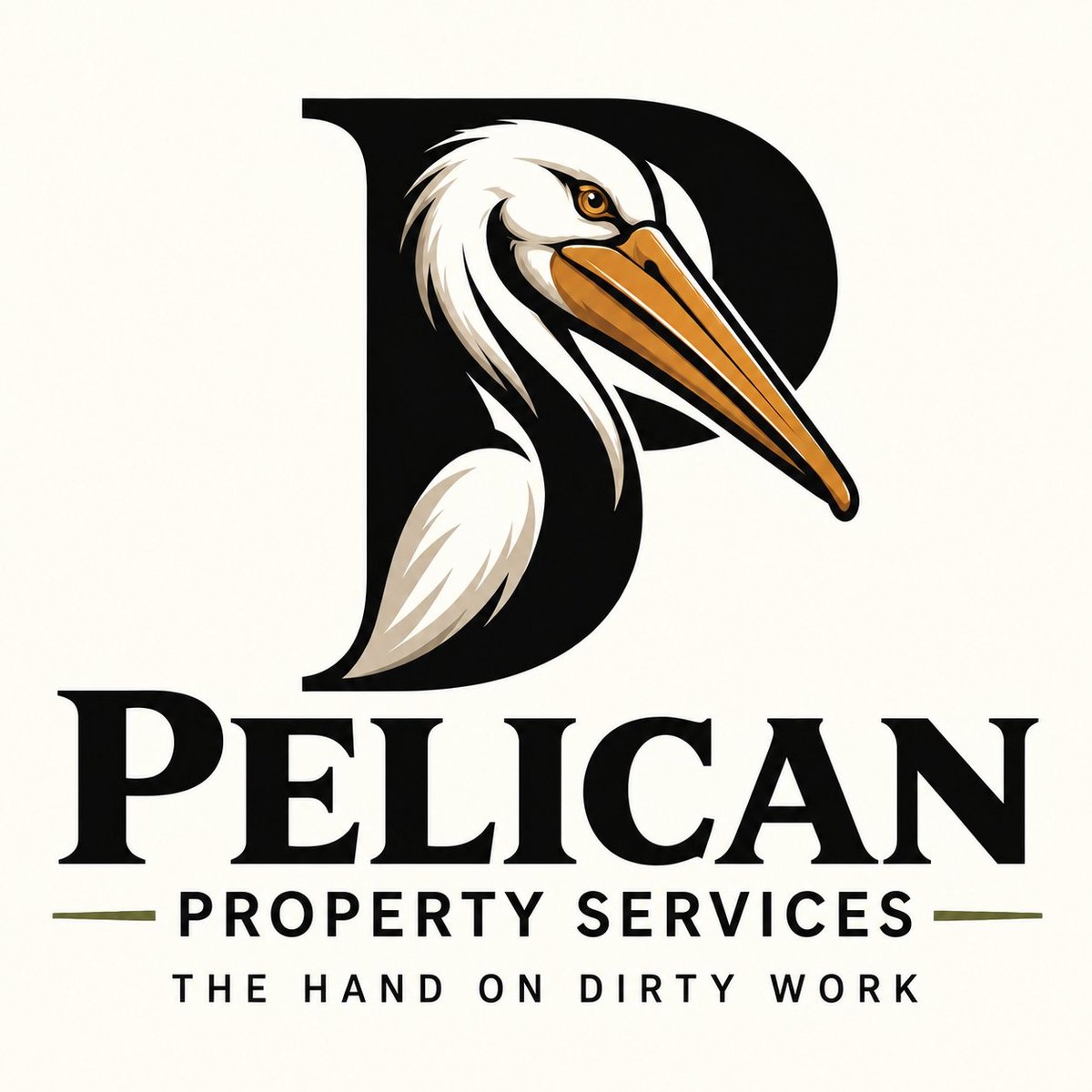 Pelican Property Services logo featuring a stylized pelican head integrated with the letter P and tagline the hand on dirty work